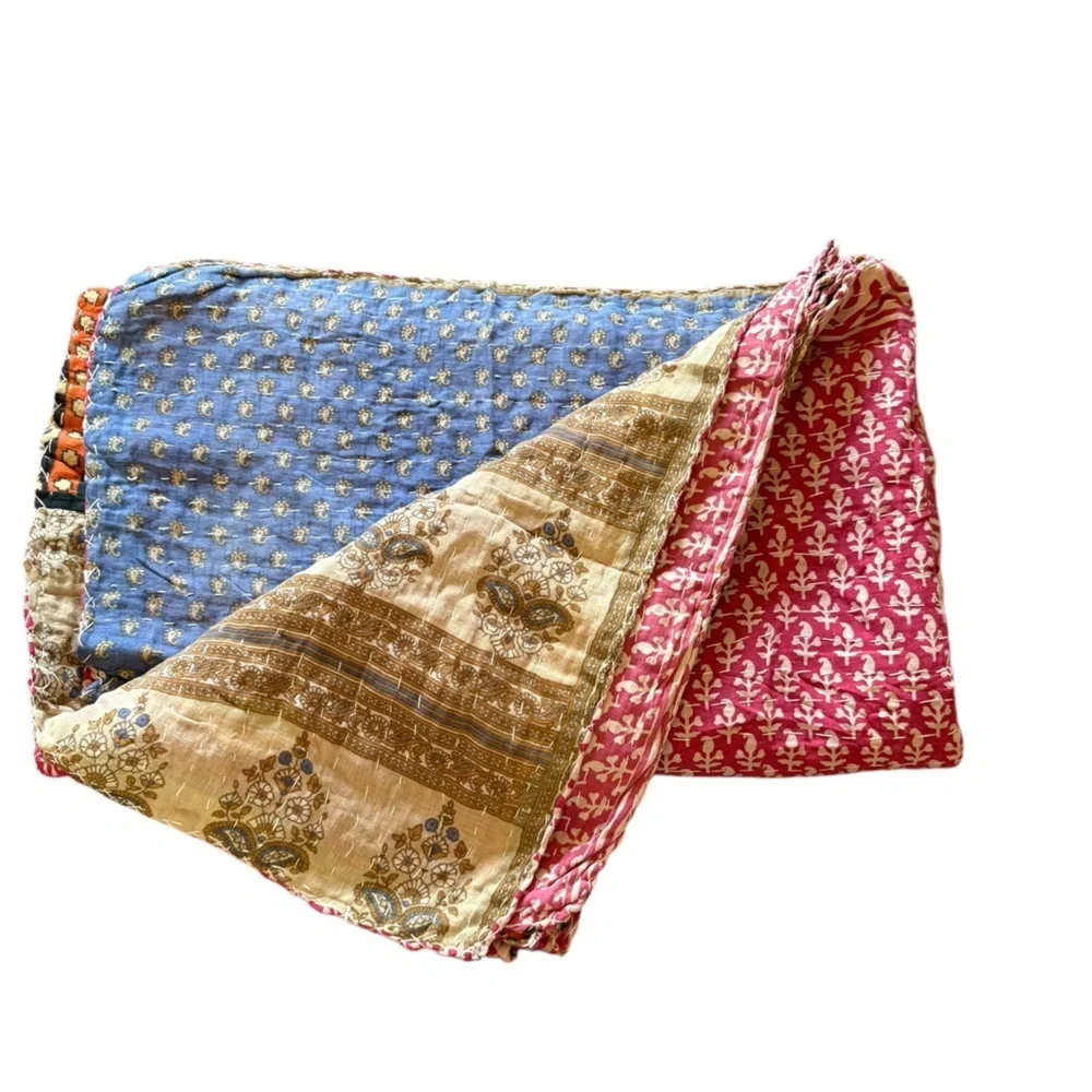 New Boho Kantha Reversible Quilt Blanket